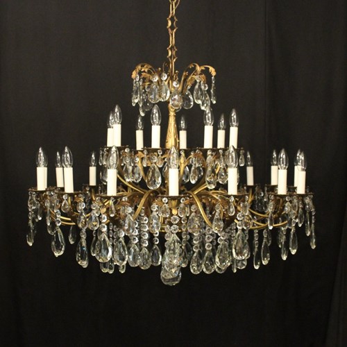 French 24 Light Gilded Tiered Antique Chandelier