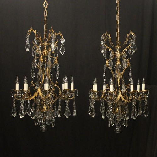 French Pair Of Gilded Bronze Antique Chandeliers