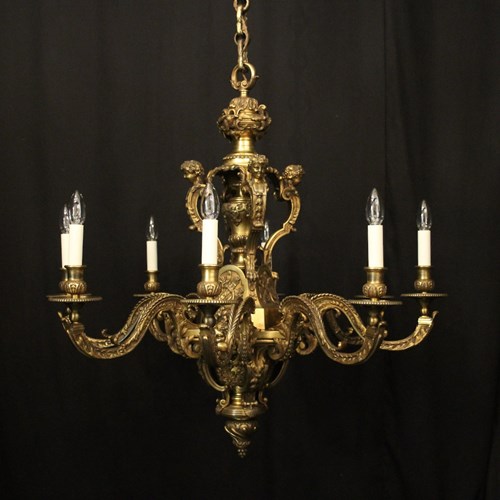 French Gilded Bronze 8 Light Antique Chandelier