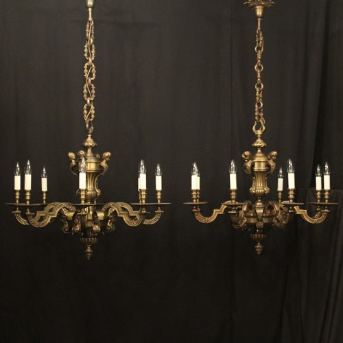 French Pair Bronze 8 Light Antique Chandeliers