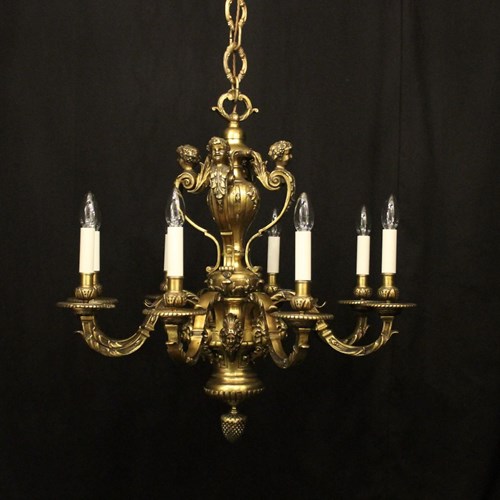 French Gilded Bronze 8 Light Antique Chandelier