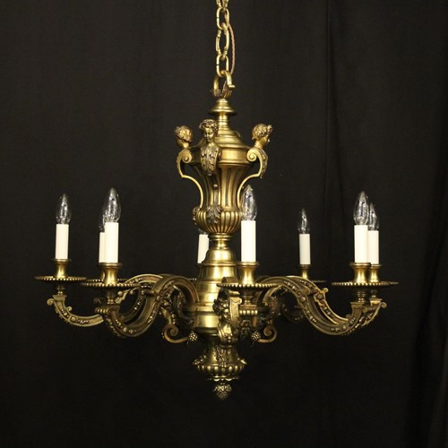 French Gilded Bronze 8 Light Antique Chandelier
