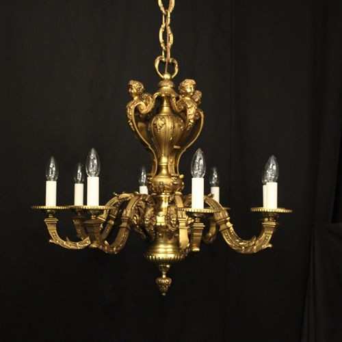 French Gilded Bronze 8 Light Antique Chandelier