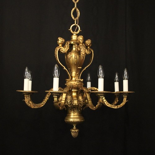 French Gilded Bronze 8 Light Antique Chandelier