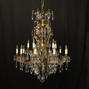 French Gilded 21 Light Tiered Cryst...
