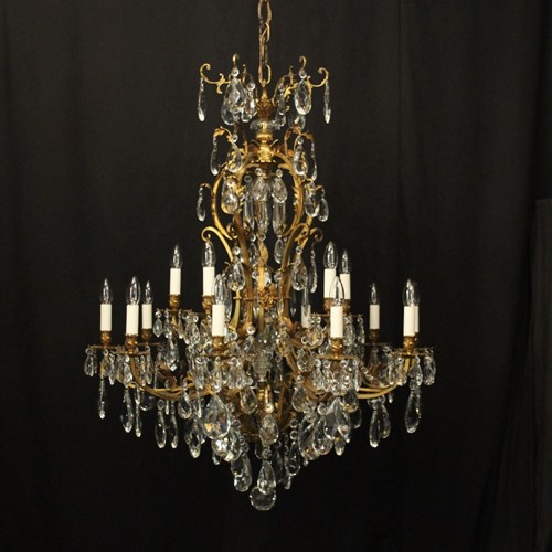 French Gilded 21 Light Tiered Crystal Chandelier
