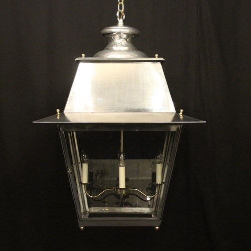 Large Oversized French Steel & Brass Lantern