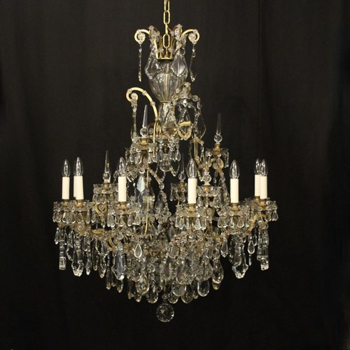 French Crystal 12 Light Antique Chandelier