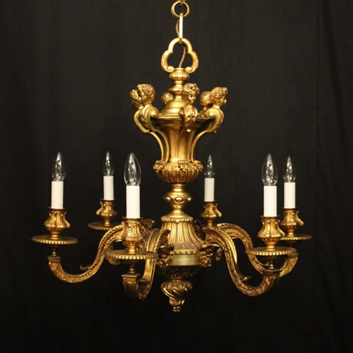 French Gilded Bronze 6 Light Antique Chandelier