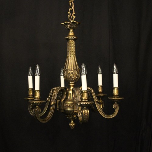 French Gilded Bronze 6 Light Antique Chandelier