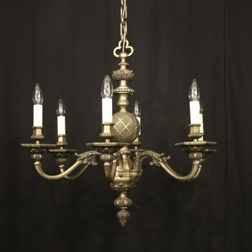 English Silvered Bronze 6 Light Chandelier