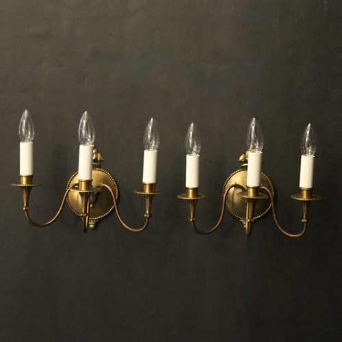 French Pair Of Gilded Brass Antique Wall Lights