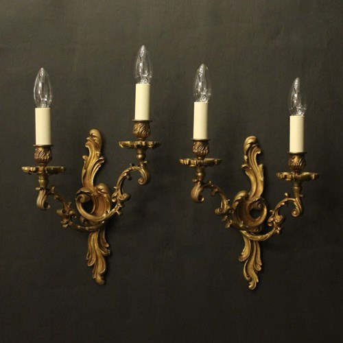 French Pair Of Gilded Bronze Antique Wall Lights