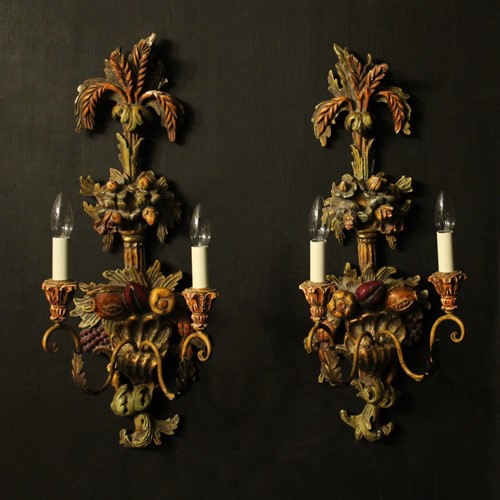 Italian Pair Of Polychrome Wall Lights