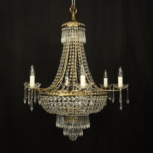 French Gilded 9 Light Tent & Waterfall Chandelier