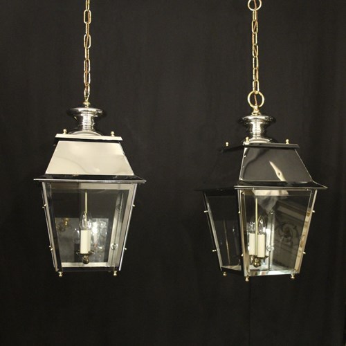 French Pair Of Steel & Brass Lanterns