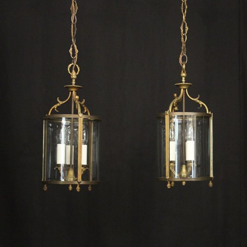 French Pair Of Triple Light Antique Lanterns