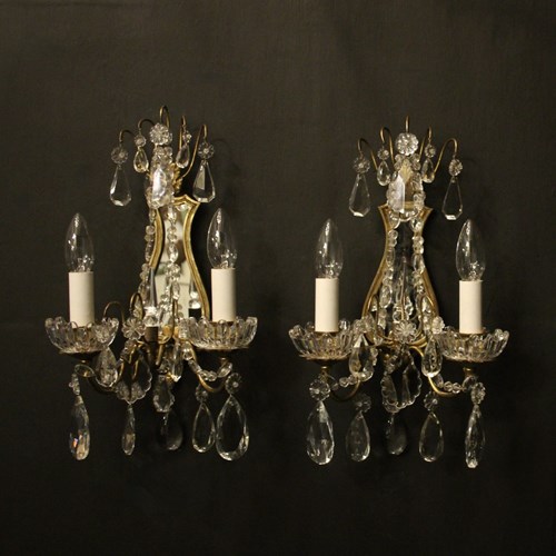French Pair Of Gilded Crystal Antique Girandoles