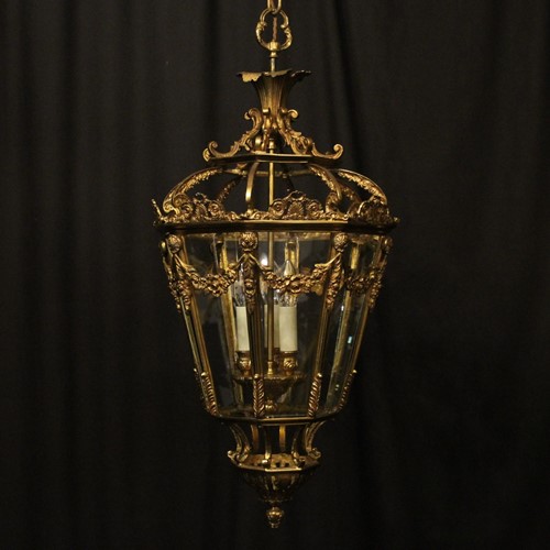French Gilded Bronze Triple Light Hall Lantern