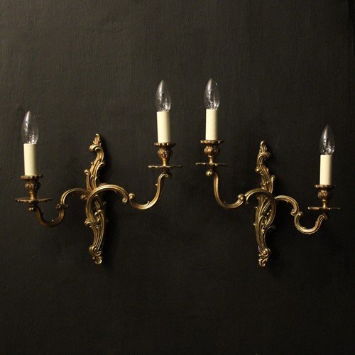 French Pair Of Gilded Twin Arm Wall Lights