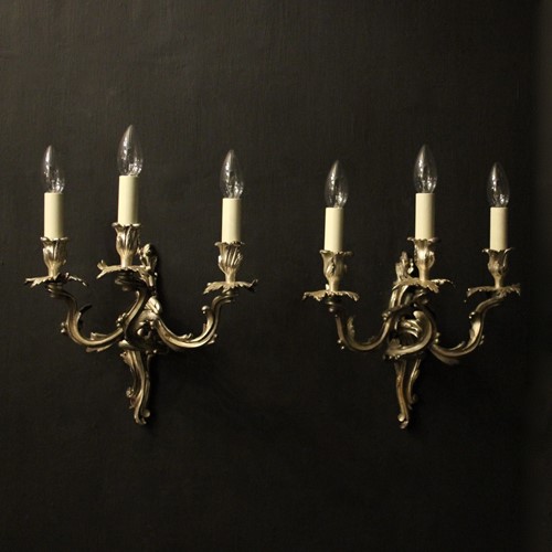 French Silver Gilded Bronze Antique Wall Sconces