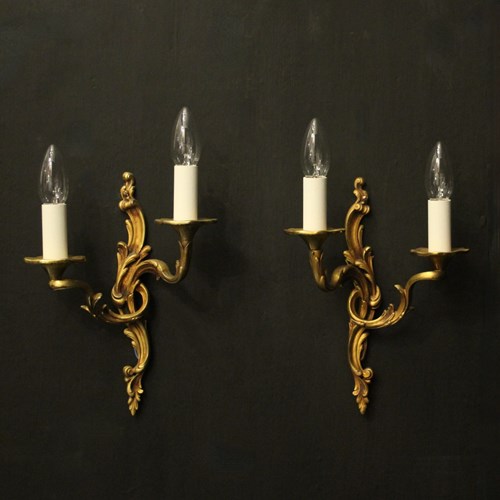 French Pair Of Gilded Bronze Antique Wall Lights