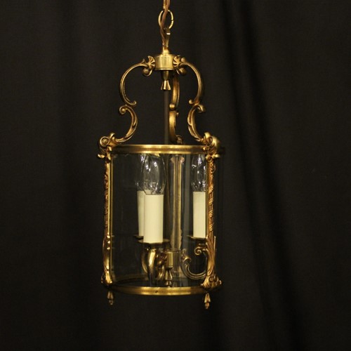 French Gilded Triple Light Convex Hall Lantern