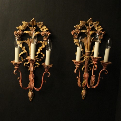 French Pair Of Polychrome Antique Wall Lights