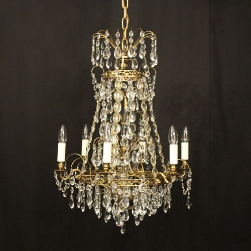 Swedish Gilded Tent & Waterfall Antique Chandelier