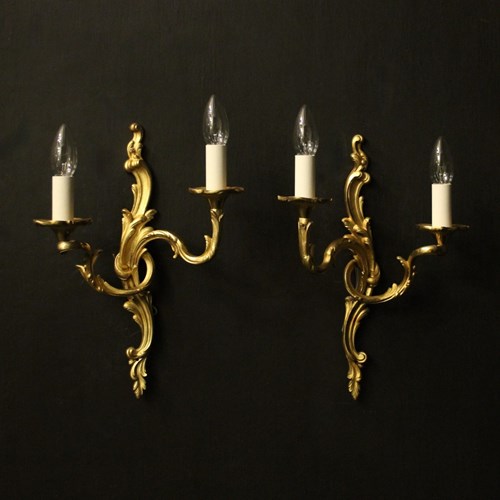 French Pair Of Gilded Bronze Antique Wall Lights