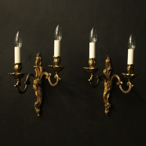 French Pair Of Gilded Bronze Antique Wall Lights