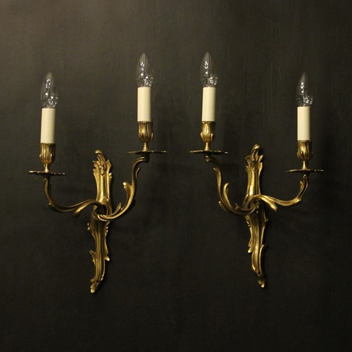 French Pair Of Bronze Antique Wall Sconces