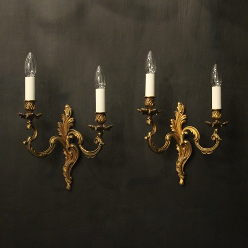 French Pair Of Gilded Twin Arm Wall Lights