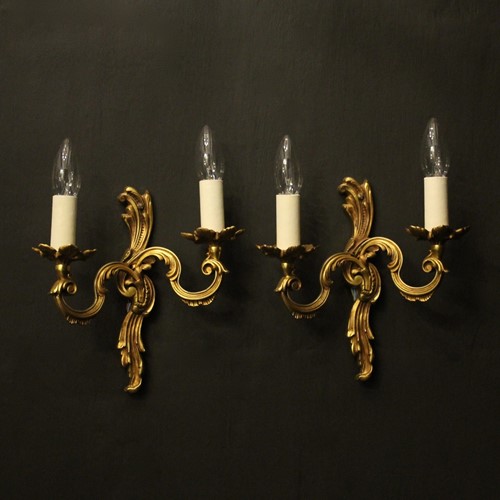 French Pair Of Gilded Twin Arm Wall Lights