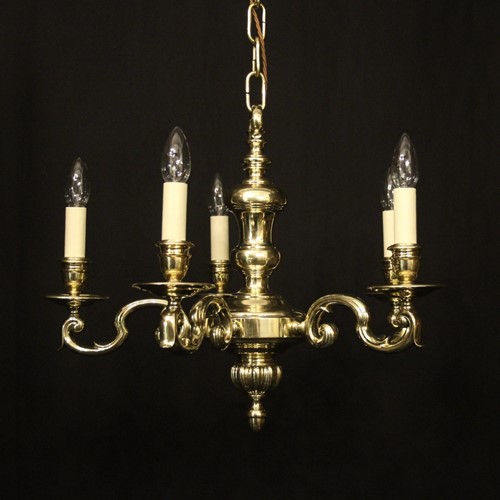English Brass 5 Light Antique Chandelier