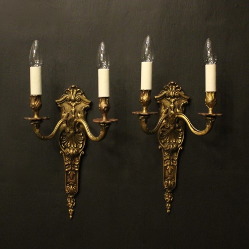 French Pair Of Bronze Antique Wall Sconces