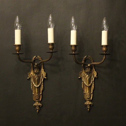 French Pair Of Bronze Antique Wall Lights