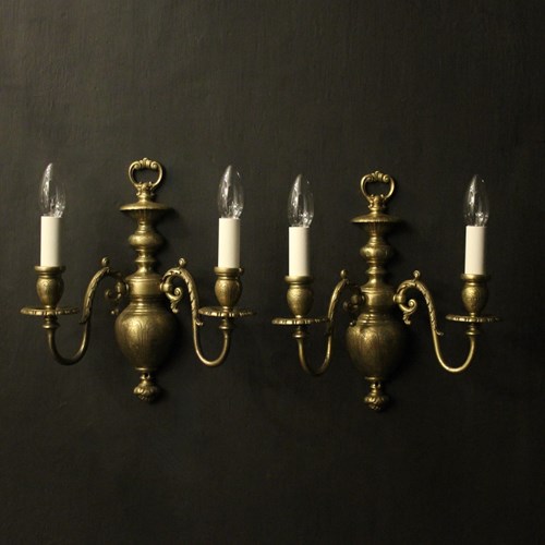 English Pair Of Bronze Antique Wall Lights