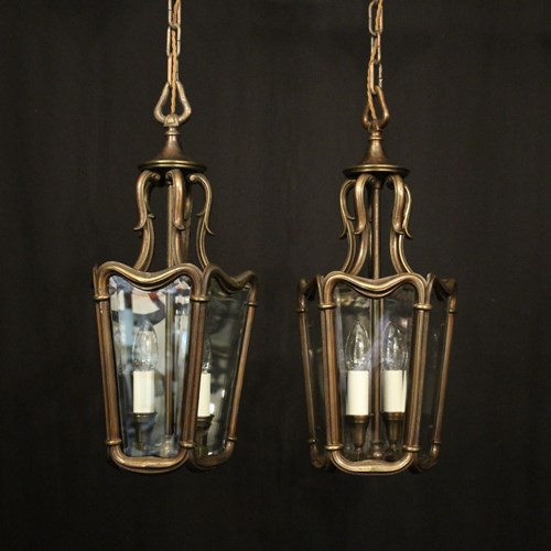 French Pair Bronze Twin Light Antique Lanterns