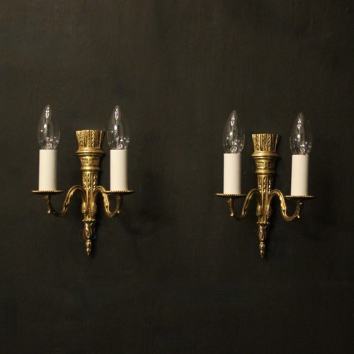 French Pair Of Empire Gilded Brass Wall Lights