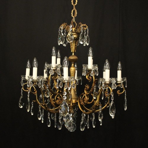French 12 Light Gilded Brass Antique Chandelier