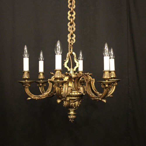 French 19Th C Gilded 6 Light Antique Chandelier