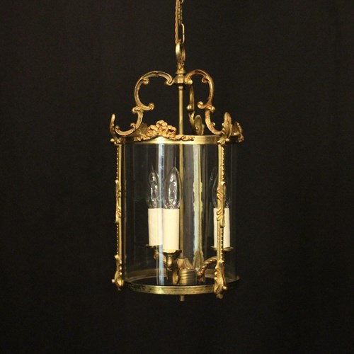 French Gilded Brass Triple Light Hall Lantern