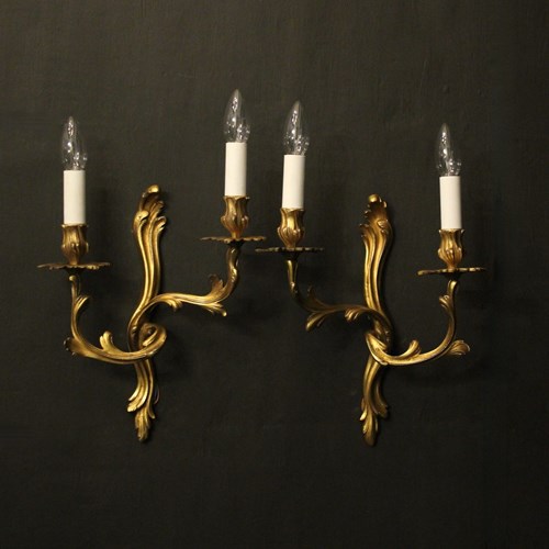 French Pair Of Bronze Antique Wall Sconces