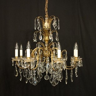 A Small French Cast Brass Gilded Triple Light Chandelier - O'Keeffe Antiques