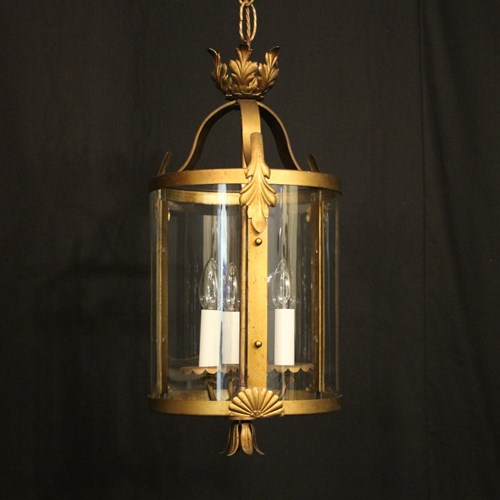 French Gilded Toleware Triple Light Hall Lantern