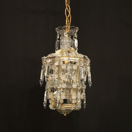 French Crystal Single Light Birdcage Chandelier