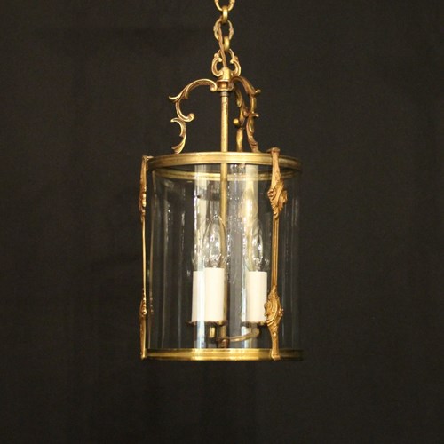 French Gilded Brass Triple Light Antique Lantern