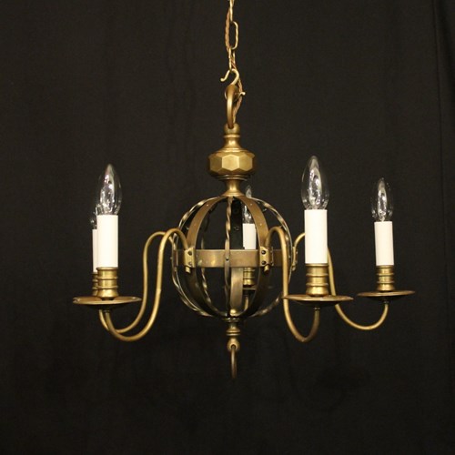 English Gilded Brass 5 Light Antique Chandelier