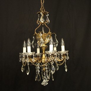 French Gilded 6 Light Antique Chand...
